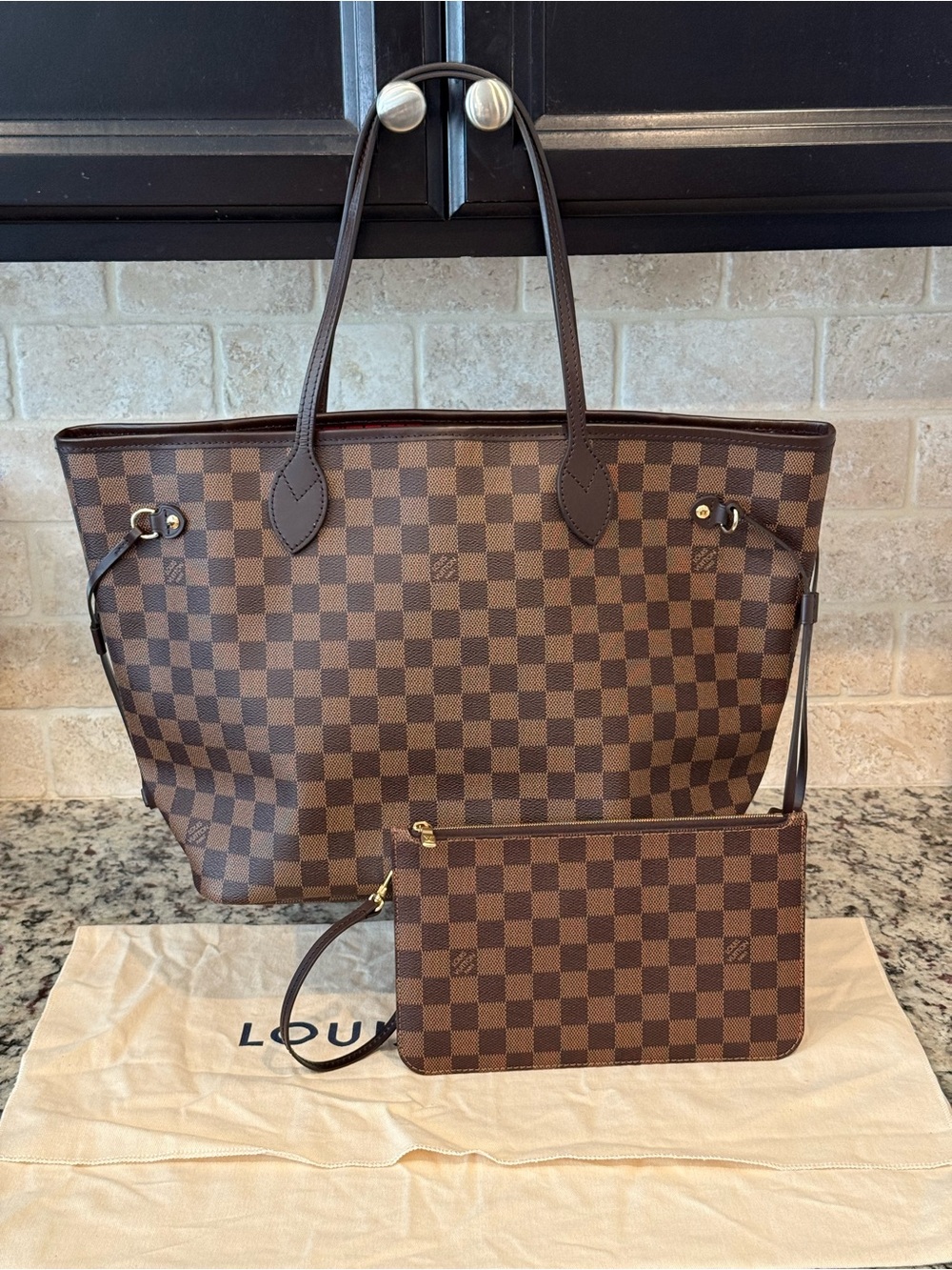 Louis Vuitton Damier Ebene Neverfull Tote with Pouch